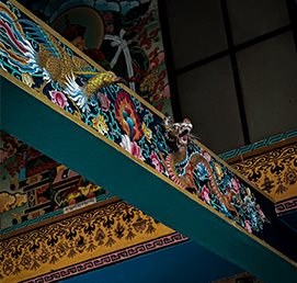 Colorful decorative figures on temple architecture